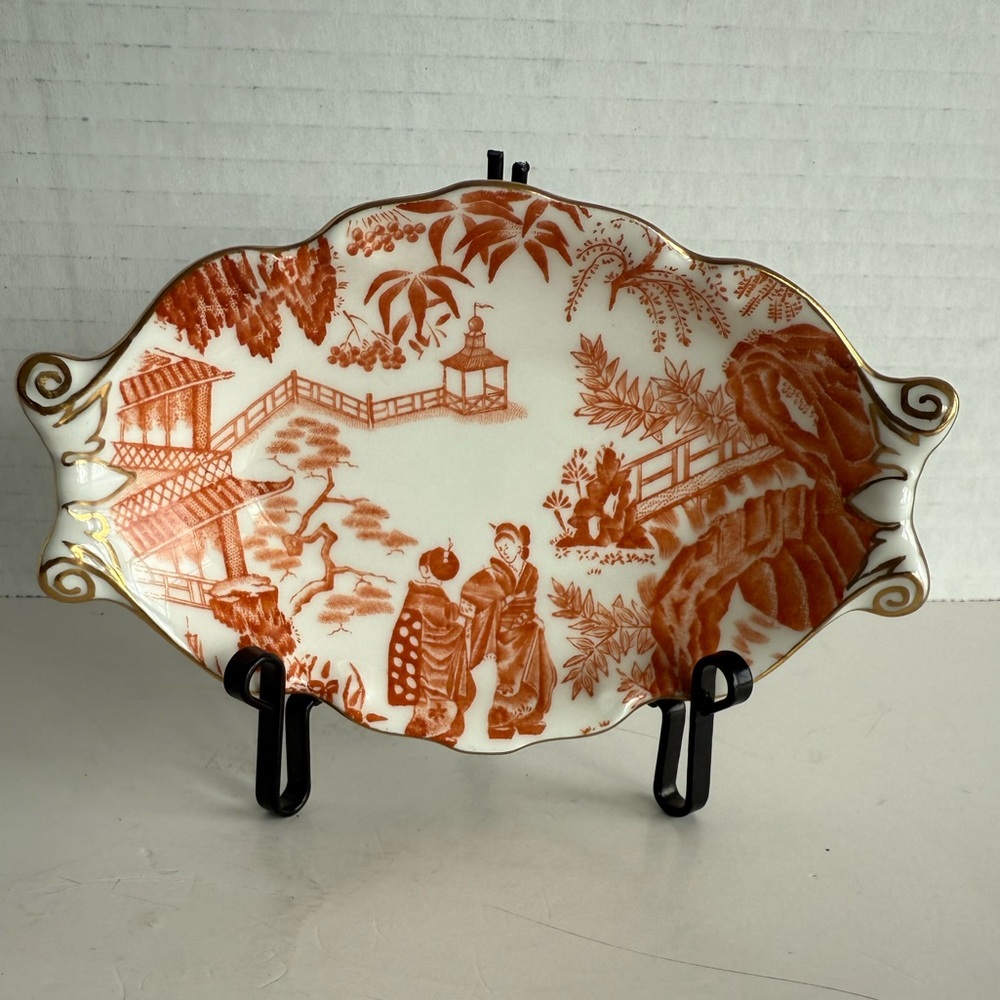 Vintage Royal Crown Derby Trinket Dish in Red Mikado Pattern Red White Gold